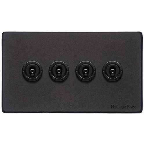Vintage Range Matt Black Switches & Sockets, XBK - 4 Gang Toggle Switch by Heritage Brass By M-Marcus