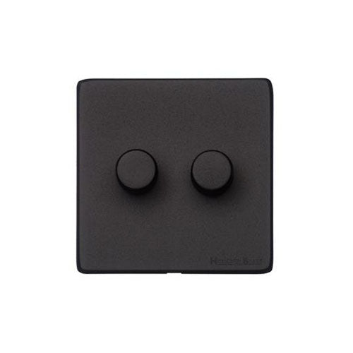 Windsor Range Matt Black Switches & Sockets, WBK - 2 Gang Dimmer 250 watts (Compatible with halogen/ incandescent bulbs) by Heritage Brass By M-Marcus