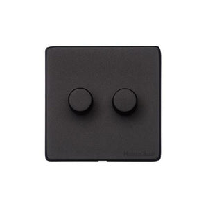 Vintage Range Matt Black Switches & Sockets, XBK - 2 Gang Dimmer 400 watts (Compatible with halogen/ incandescent bulbs) by Heritage Brass By M-Marcus