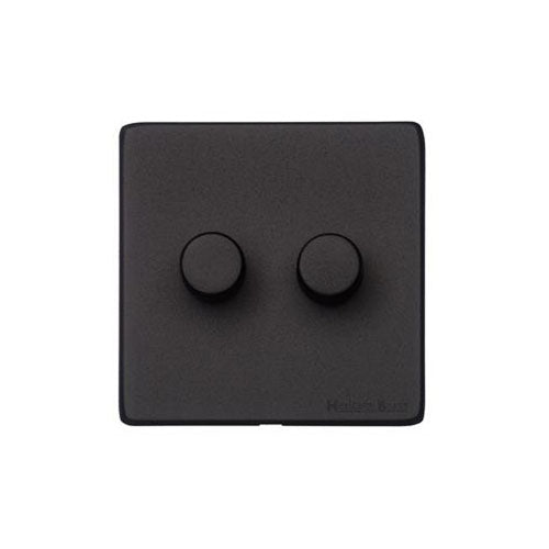 Windsor Range Matt Black Switches & Sockets, WBK - 2 Gang TED Dimmer (Compatible with LED Lamps) by Heritage Brass By M-Marcus