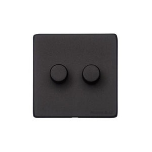 Windsor Range Matt Black Switches & Sockets, WBK - 2 Gang TED Dimmer (Compatible with LED Lamps) by Heritage Brass By M-Marcus