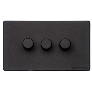 Vintage Range Matt Black Switches & Sockets, XBK - 3 Gang Dimmer 250 watts (Compatible with halogen/ incandescent bulbs) by Heritage Brass By M-Marcus