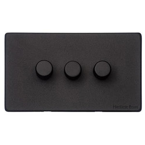 Vintage Range Matt Black Switches & Sockets, XBK - 3 Gang TED Dimmer (Compatible with LED Lamps) by Heritage Brass By M-Marcus