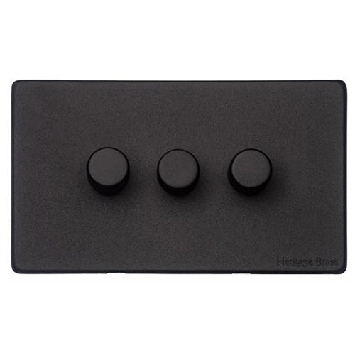 Vintage Range Matt Black Switches & Sockets, XBK - 3 Gang TED Dimmer (Compatible with LED Lamps) by Heritage Brass By M-Marcus