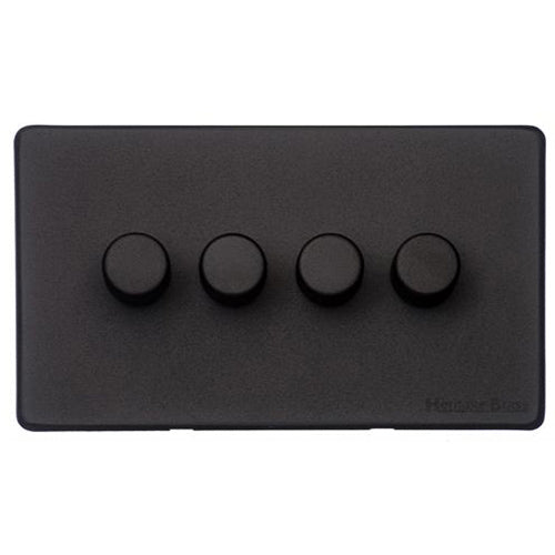Vintage Range Matt Black Switches & Sockets, XBK - 4 Gang Dimmer 250 watts (Compatible with halogen/ incandescent bulbs) by Heritage Brass By M-Marcus