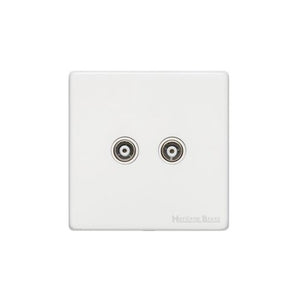 Vintage Range Gloss White Switches & Sockets, XGL - 2 Gang TV Coaxial Socket by Heritage Brass By M-Marcus