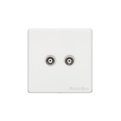 Vintage Range Gloss White Switches & Sockets, XGL - 2 Gang TV Coaxial Socket by Heritage Brass By M-Marcus