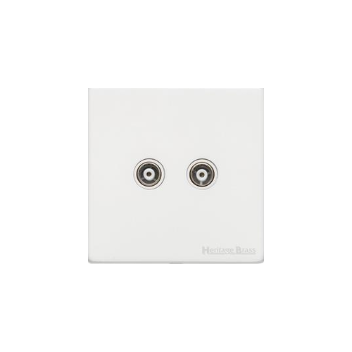 Vintage Range Gloss White Switches & Sockets, XGL - 2 Gang TV Coaxial Socket by Heritage Brass By M-Marcus