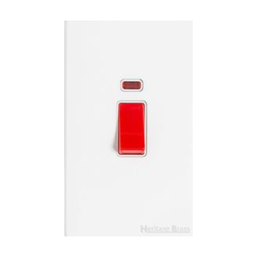 Vintage Range Gloss White Switches & Sockets, XGL - 45A DP Cooker Switch with Neon (tall plate) by Heritage Brass By M-Marcus