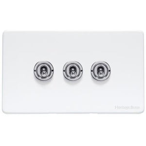Vintage Range Gloss White Switches & Sockets, XGL - 3 Gang Toggle Switch by Heritage Brass By M-Marcus