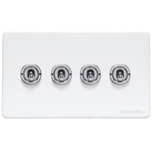 Vintage Range Gloss White Switches & Sockets, XGL - 4 Gang Toggle Switch by Heritage Brass By M-Marcus