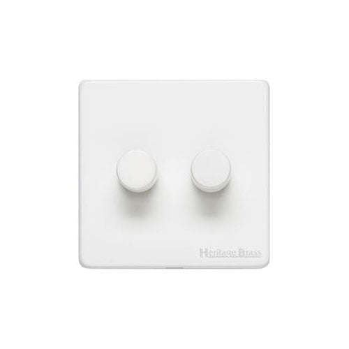 Vintage Range Gloss White Switches & Sockets, XGL - 2 Gang Dimmer 250 watts (Compatible with halogen/ incandescent bulbs) by Heritage Brass By M-Marcus