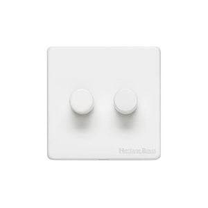 Vintage Range Gloss White Switches & Sockets, XGL - 2 Gang TED Dimmer (Compatible with LED Lamps) by Heritage Brass By M-Marcus