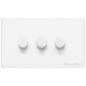 Vintage Range Gloss White Switches & Sockets, XGL - 3 Gang Dimmer 400 watts (Compatible with halogen/ incandescent bulbs) by Heritage Brass By M-Marcus