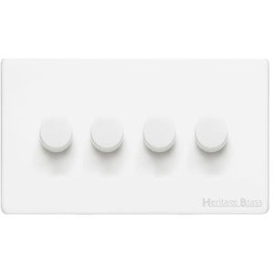 Vintage Range Gloss White Switches & Sockets, XGL - 4 Gang TED Dimmer (Compatible with LED Lamps) by Heritage Brass By M-Marcus