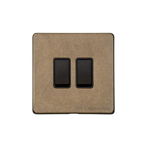 Vintage Range-Rustic Brass-2 Gang Rocker Switch (10 Amp)