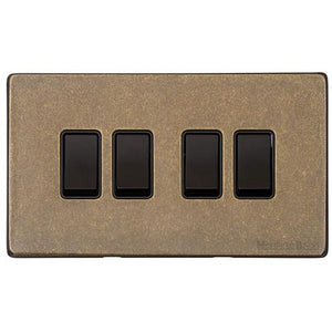 Vintage Range Rustic Brass Switches & Sockets, XRB - 4 Gang Rocker Switch by Heritage Brass By M-Marcus
