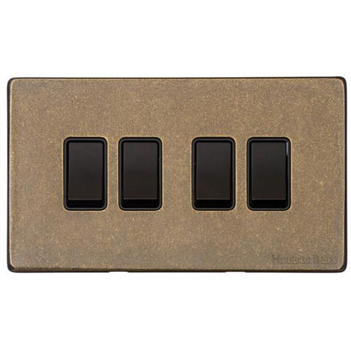 Vintage Range Rustic Brass Switches & Sockets, XRB - 4 Gang Rocker Switch by Heritage Brass By M-Marcus