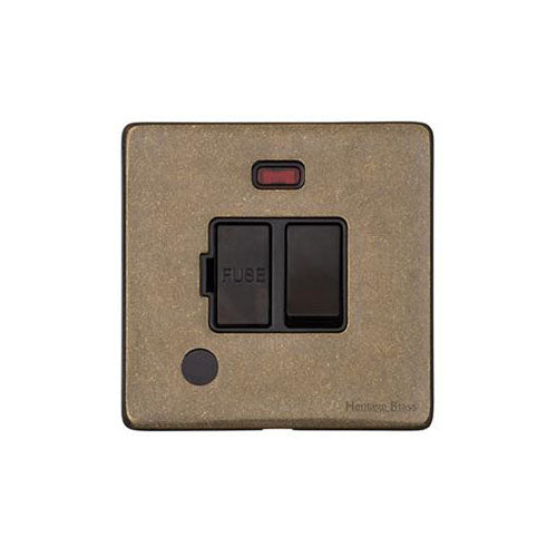 Vintage Range Rustic Brass Switches & Sockets, XRB - Switched Spur with Neon + Cord (13 Amp) by Heritage Brass By M-Marcus