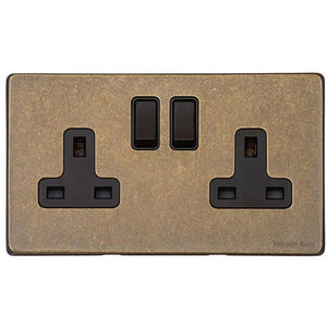 Vintage Range Rustic Brass Switches & Sockets, XRB - Double Socket (13 Amp) by Heritage Brass By M-Marcus