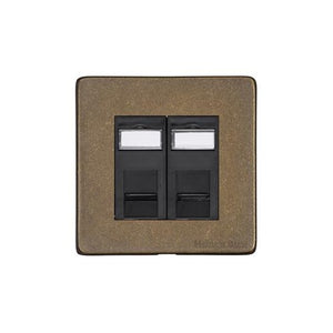 Vintage Range Rustic Brass Switches & Sockets, XRB - 2 Gang RJ45 by Heritage Brass By M-Marcus