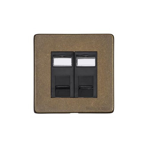 Vintage Range Rustic Brass Switches & Sockets, XRB - 2 Gang RJ45 by Heritage Brass By M-Marcus