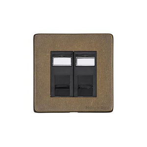 Vintage Range Rustic Brass Switches & Sockets, XRB - 2 Gang RJ45 by Heritage Brass By M-Marcus