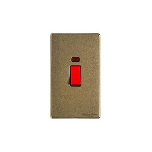 Vintage Range Rustic Brass Switches & Sockets, XRB - 45A DP Cooker Switch with Neon (tall plate) by Heritage Brass By M-Marcus