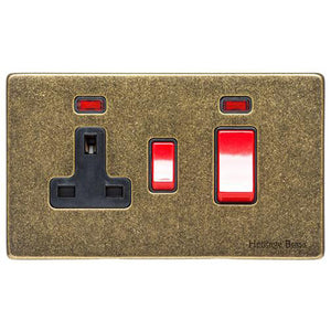 Vintage Range Rustic Brass Switches & Sockets, XRB - 45A Cooker Unit + 13A Socket by Heritage Brass By M-Marcus