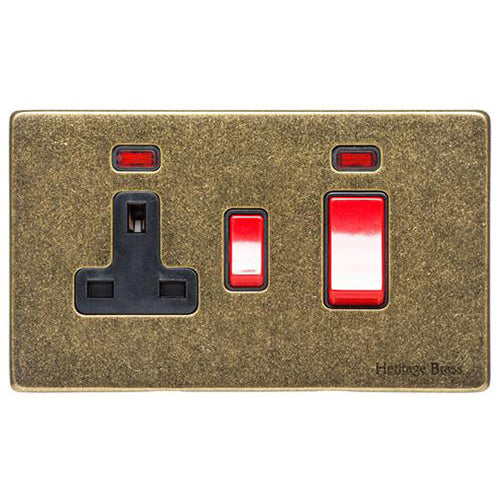 Vintage Range Rustic Brass Switches & Sockets, XRB - 45A Cooker Unit + 13A Socket by Heritage Brass By M-Marcus
