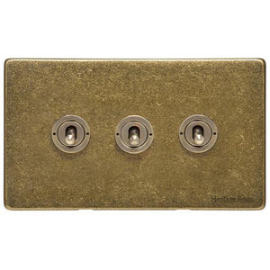 Vintage Range Rustic Brass Switches & Sockets, XRB - 3 Gang Toggle Switch by Heritage Brass By M-Marcus