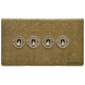 Vintage Range Rustic Brass Switches & Sockets, XRB - 4 Gang Toggle Switch by Heritage Brass By M-Marcus