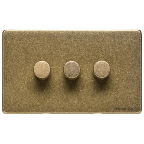 Vintage Range Rustic Brass Switches & Sockets, XRB - 3G Multi Location Primary Dimmer by Heritage Brass By M-Marcus