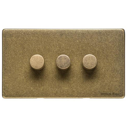 Vintage Range Rustic Brass Switches & Sockets, XRB - 3 Gang Dimmer 400 watts (Compatible with halogen/ incandescent bulbs) by Heritage Brass By M-Marcus