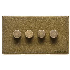 Vintage Range Rustic Brass Switches & Sockets, XRB - 4 Gang Dimmer 250 watts (Compatible with halogen/ incandescent bulbs) by Heritage Brass By M-Marcus