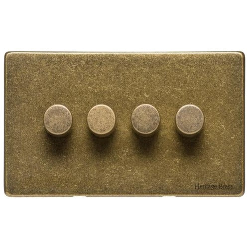 Vintage Range Rustic Brass Switches & Sockets, XRB - 4 Gang TED Dimmer (Compatible with LED Lamps) by Heritage Brass By M-Marcus