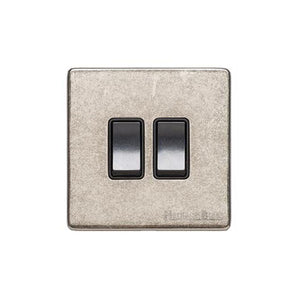 Vintage Range Rustic Nickel Switches & Sockets, XRN - 2 Gang Rocker Switch by Heritage Brass By M-Marcus