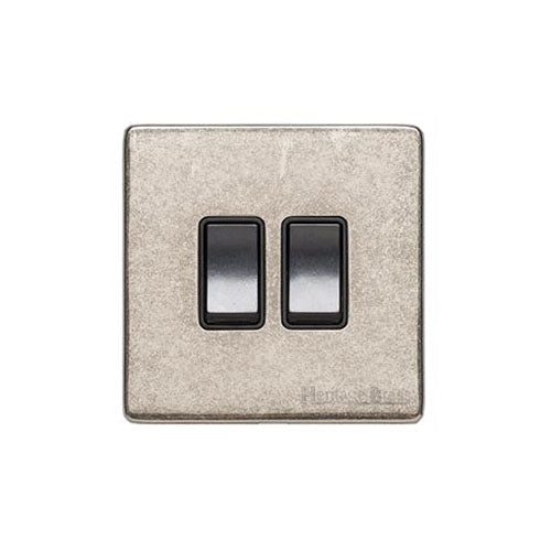 Vintage Range Rustic Nickel Switches & Sockets, XRN - 2 Gang Rocker Switch by Heritage Brass By M-Marcus