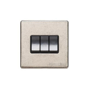 Vintage Range Rustic Nickel Switches & Sockets, XRN - 3 Gang Rocker Switch by Heritage Brass By M-Marcus