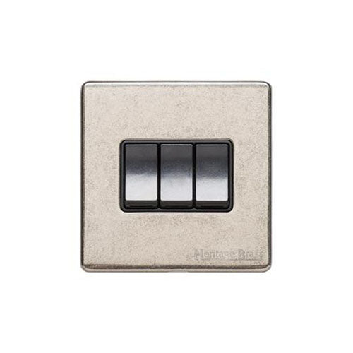 Vintage Range-Rustic Nickel-3 Gang Rocker Switch (10 Amp)