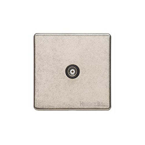 Vintage Range Rustic Nickel Switches & Sockets, XRN - 1 Gang Non-Isolated TV Coaxial Socket by Heritage Brass By M-Marcus