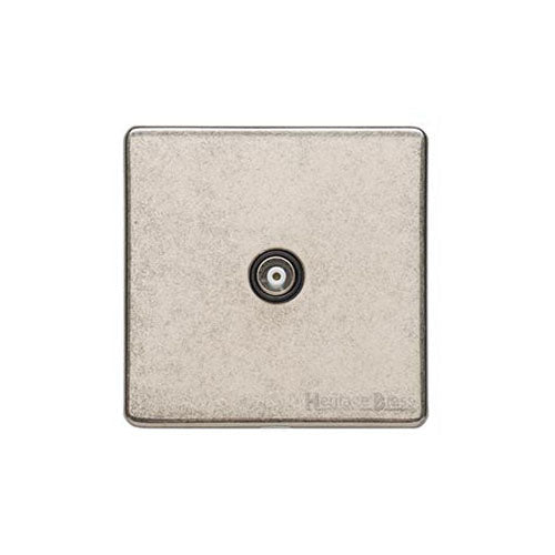 Vintage Range Rustic Nickel Switches & Sockets, XRN - 1 Gang Isolated TV Coaxial Socket by Heritage Brass By M-Marcus