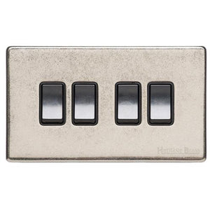 Vintage Range Rustic Nickel Switches & Sockets, XRN - 4 Gang Rocker Switch by Heritage Brass By M-Marcus