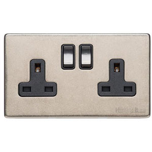 Vintage Range Rustic Nickel Switches & Sockets, XRN - Double Socket (13 Amp) by Heritage Brass By M-Marcus