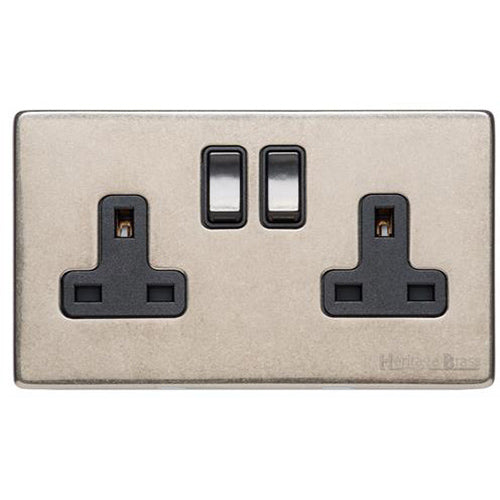 Vintage Range Rustic Nickel Switches & Sockets, XRN - Double Socket (13 Amp) by Heritage Brass By M-Marcus