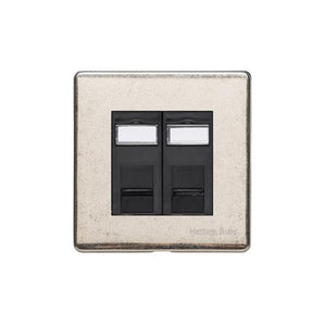 Vintage Range Rustic Nickel Switches & Sockets, XRN - 2 Gang Secondary Line Socket by Heritage Brass By M-Marcus