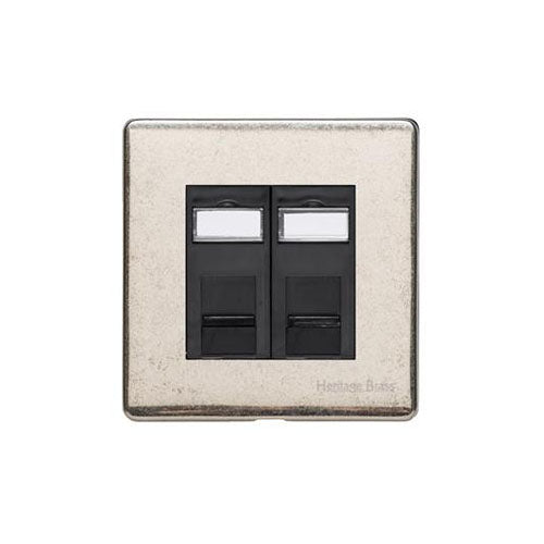 Vintage Range Rustic Nickel Switches & Sockets, XRN - 2 Gang Master Line Socket by Heritage Brass By M-Marcus