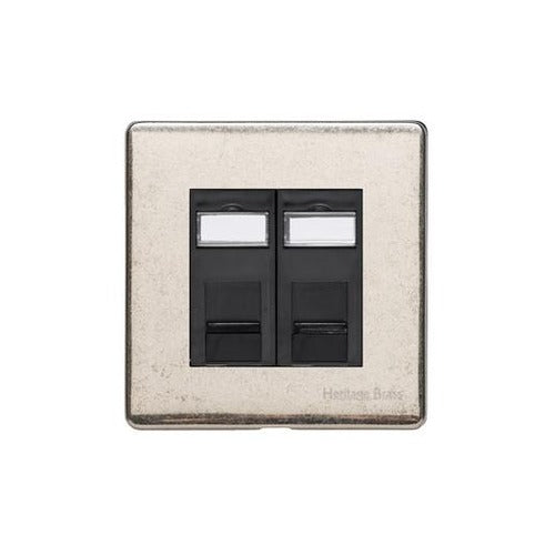 Vintage Range Rustic Nickel Switches & Sockets, XRN - 2 Gang RJ45 by Heritage Brass By M-Marcus