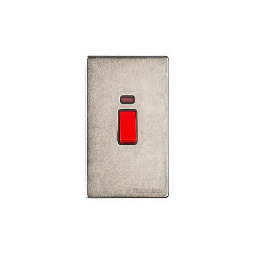 Vintage Range Rustic Nickel Switches & Sockets, XRN - 45A DP Cooker Switch with Neon (tall plate) by Heritage Brass By M-Marcus