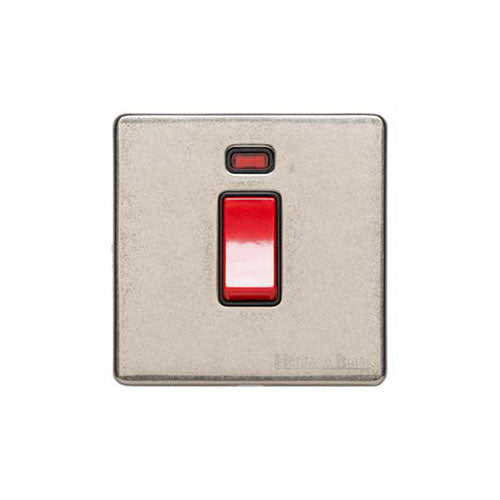 Vintage Range Rustic Nickel Switches & Sockets, XRN - 45A DP Cooker Switch with Neon (single plate) by Heritage Brass By M-Marcus